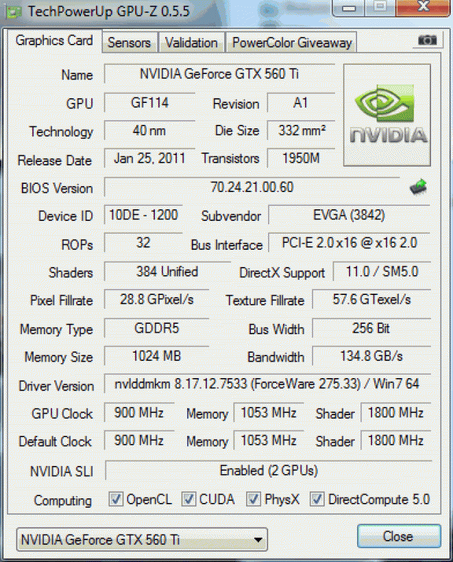 EVGA GeForce GTX 560 Ti DS Superclocked SLI