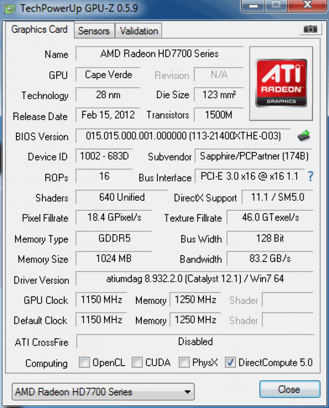 Sapphire Radeon HD7770 1GB OC