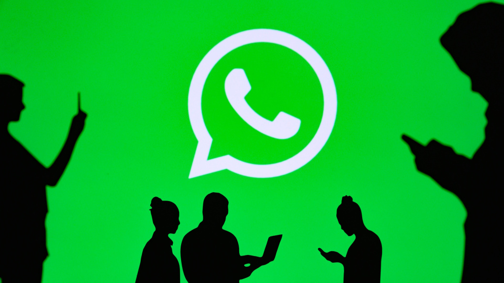 WhatsApp logo with shadows of people in front