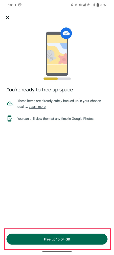 Google Photos Free up space