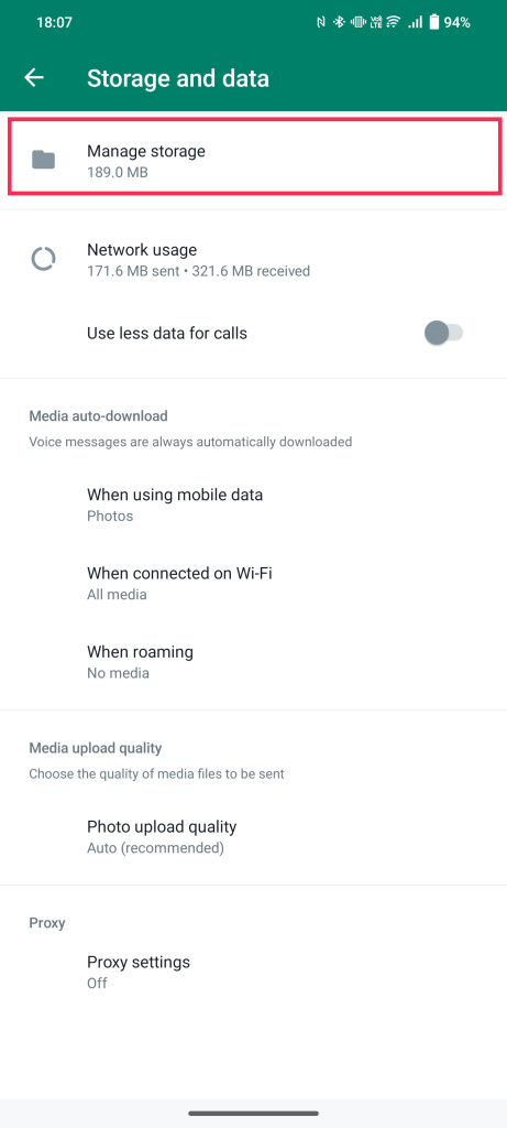 WhatsApp - Manage storage