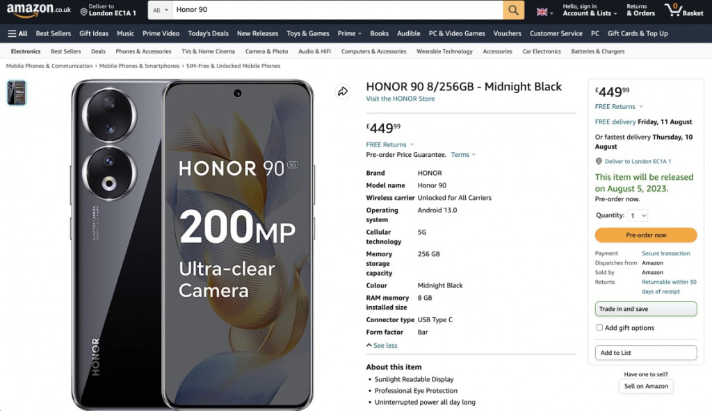 Honor 90 na Amazon prodavnici