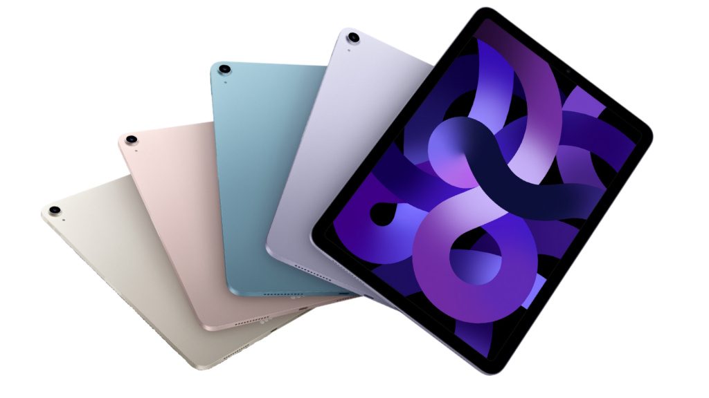Several iPad models.  Five iPadAir tablets