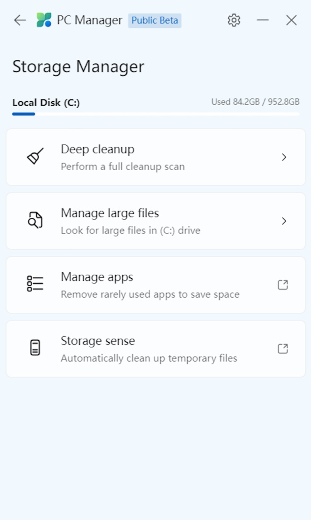 Besplatna Microsoft aplikacija PC Manager i Storage Manager funkcija 3