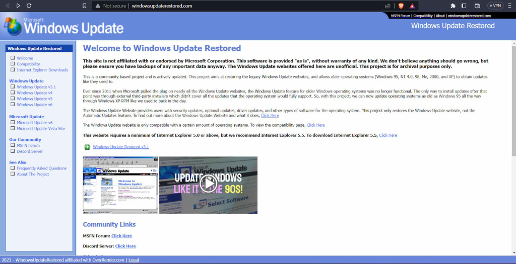 Windows Update Restored sajt