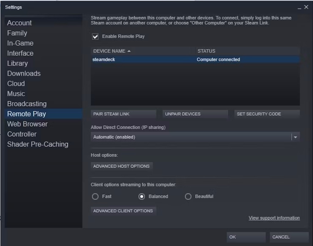 Settings for Steam games on Android devices