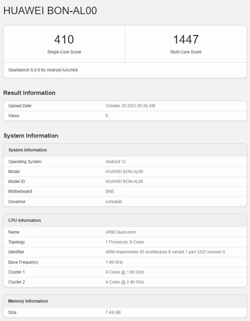 Huawei Nova 11 SE Geekbench