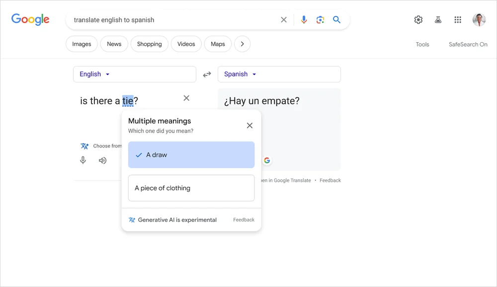 AI search on Google Search translation