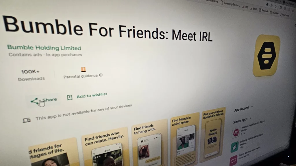 Android aplikacija Bumble For Friends Meet IRL