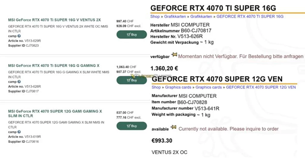 Nvidia Super GPU GeForce RTX 4070 Super specifikacije 