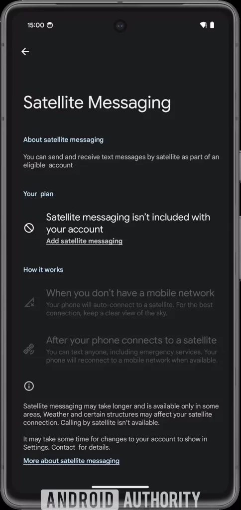 Satellite Messaging meni na Android uređajima // Android 15 i satelitsko povezivanje – evolucija pametnih telefona u novom izdanju