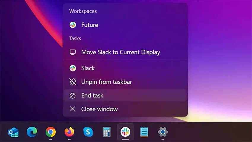 Skrivena End Task opcija na Windows 11 Taskbaru