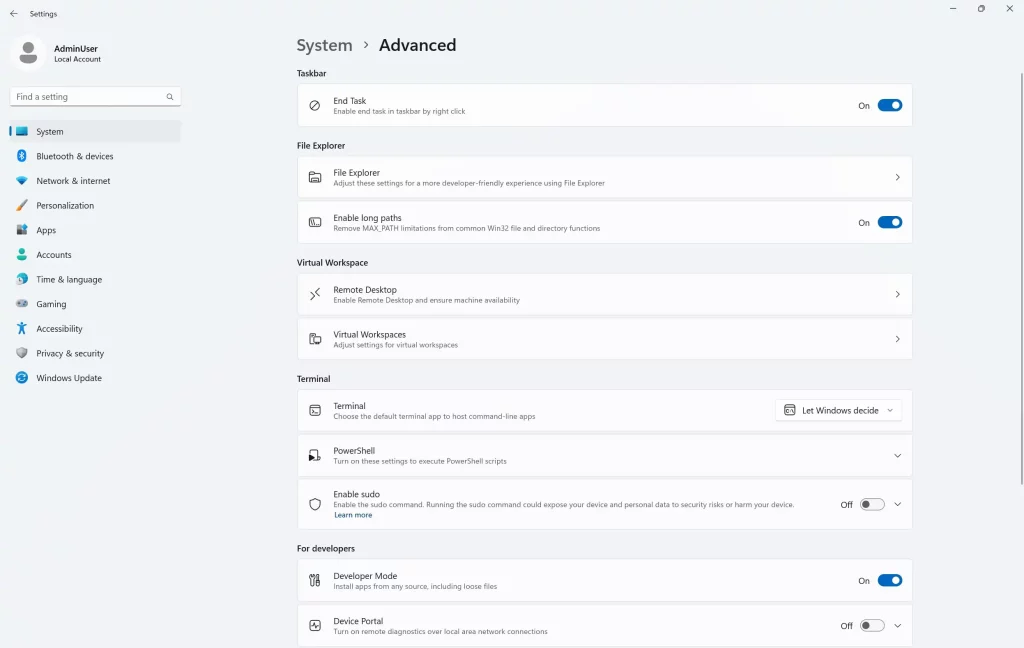 Windows 11 Advanced Settings