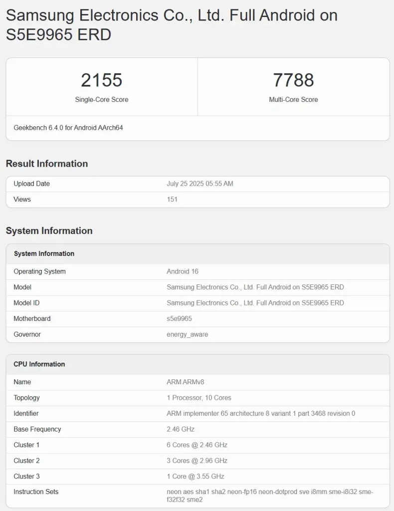 Exynos 2600 Benchmark rezultati