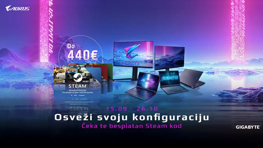 Kupovinom odabranih Gigabyte laptop računara i OLED monitora, na poklon dobijaš Steam code vaučer u vrednosti do 350€