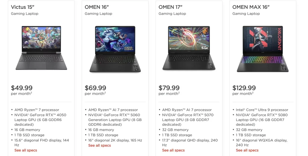 HP Omen iznajmljivanje