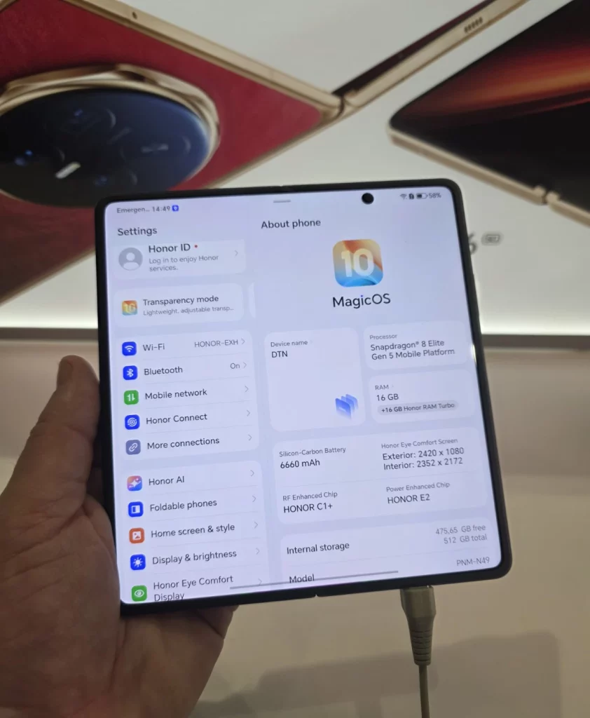 Honor Magic V6 otvoren MagicOS 10