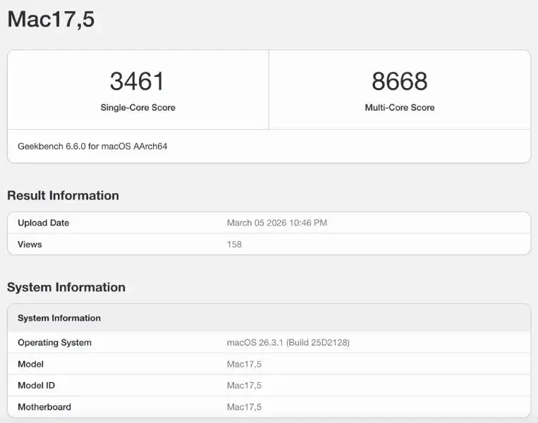 MacBook Neo performanse Geekbench 6