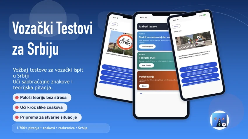 Preuzmite besplatno domaću aplikaciju Vozački Testovi Srbija za Vaš Android telefon