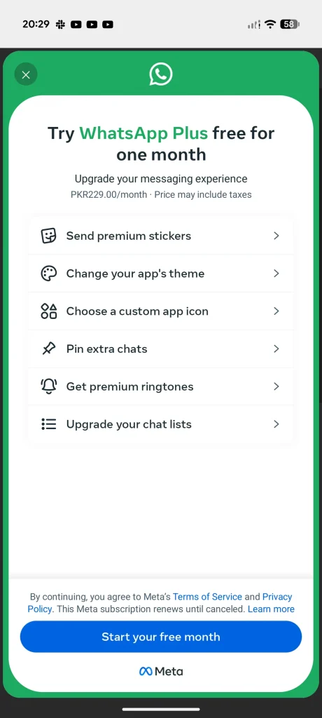WhatsApp Plus pretplata
